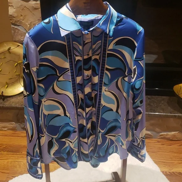 Rachel Zoe Blue and White Button Down Shirt - Picture 1 of 8